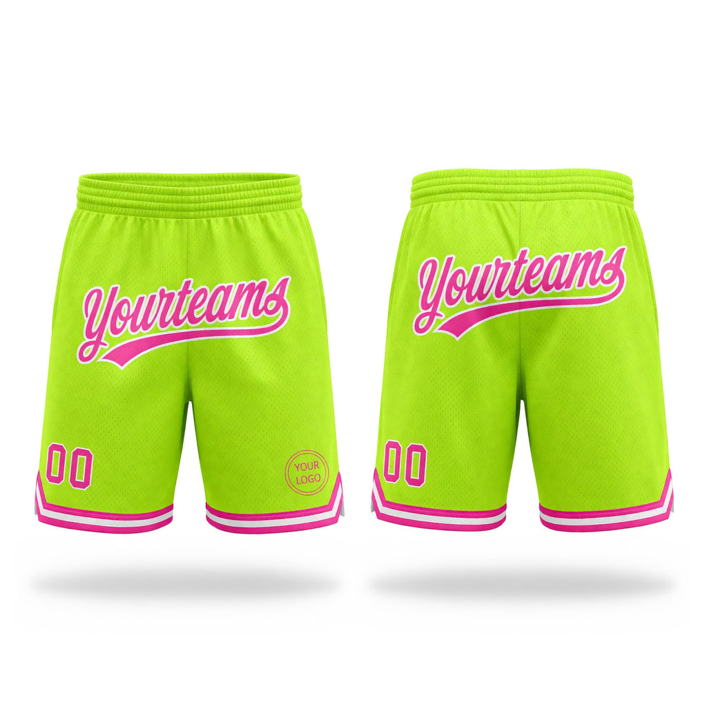 Custom Neon Green Pink-White Authentic Throwback Basketball Shorts