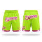 Custom Neon Green Pink-White Authentic Throwback Basketball Shorts