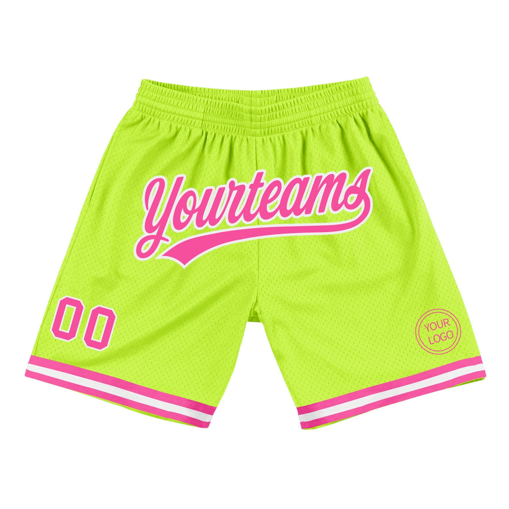 Custom Neon Green Pink-White Authentic Throwback Basketball Shorts photo 1