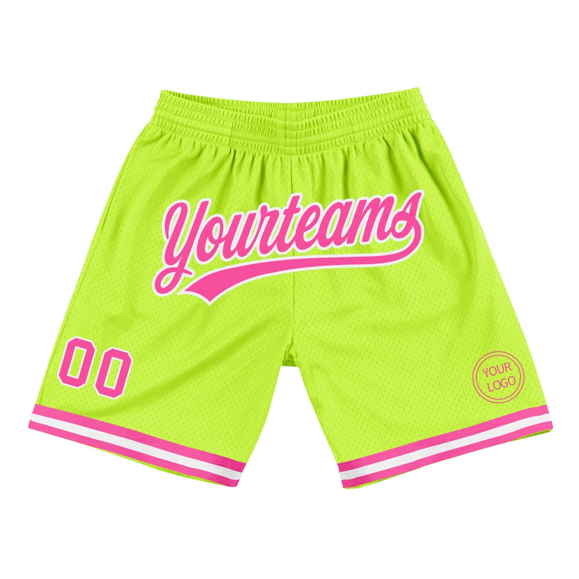 Custom Neon Green Pink-White Authentic Throwback Basketball Shorts photo 1