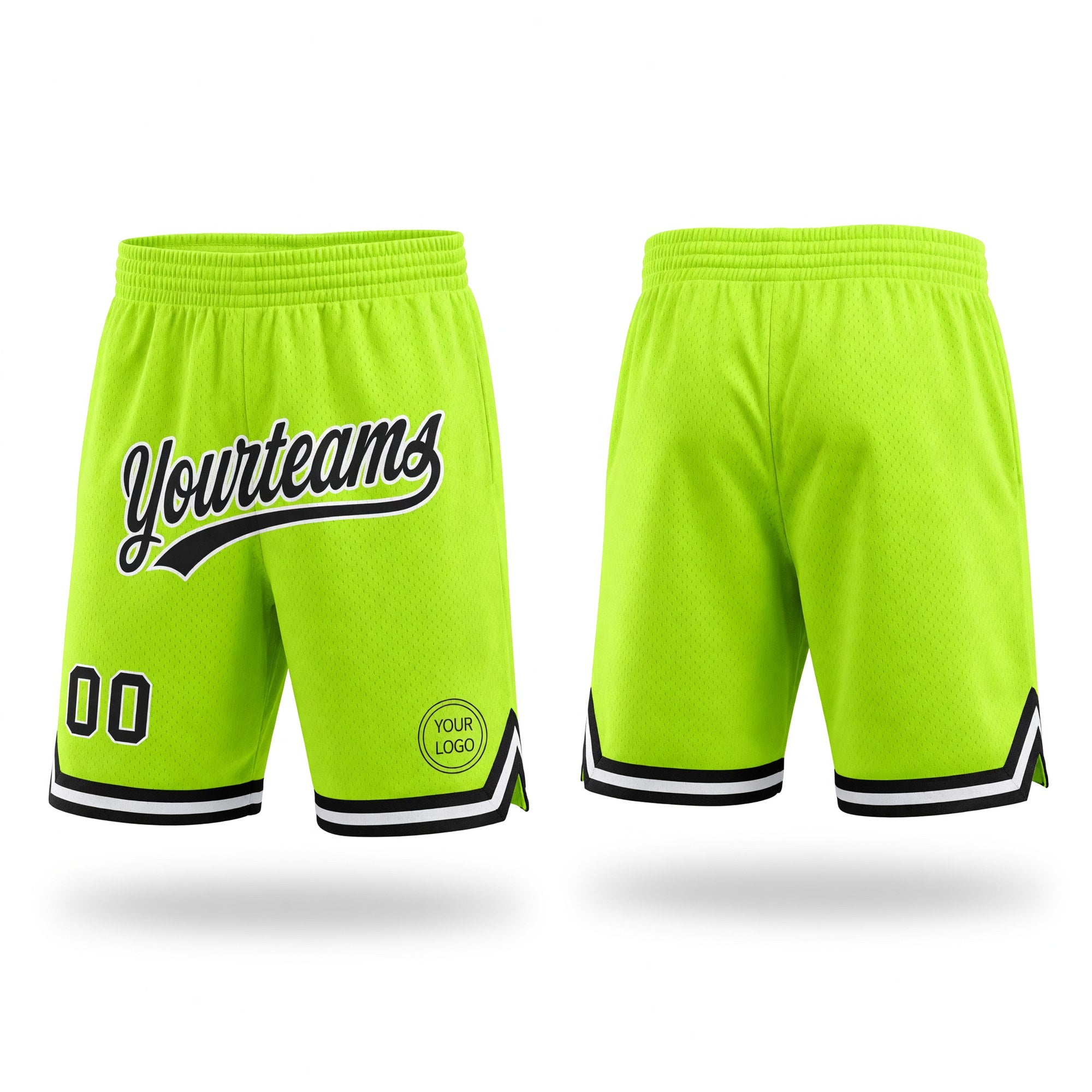 Custom Neon Green Black-White Authentic Throwback Basketball Shorts