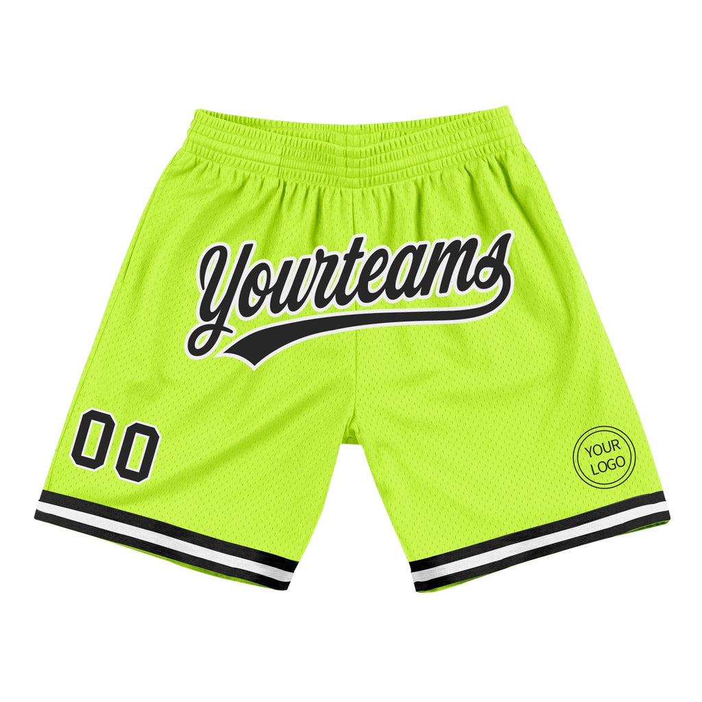 Custom Neon Green Black-White Authentic Throwback Basketball Shorts photo 1