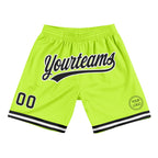 Custom Neon Green Black-White Authentic Throwback Basketball Shorts photo 1