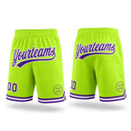 Custom Neon Green Purple-White Authentic Throwback Basketball Shorts