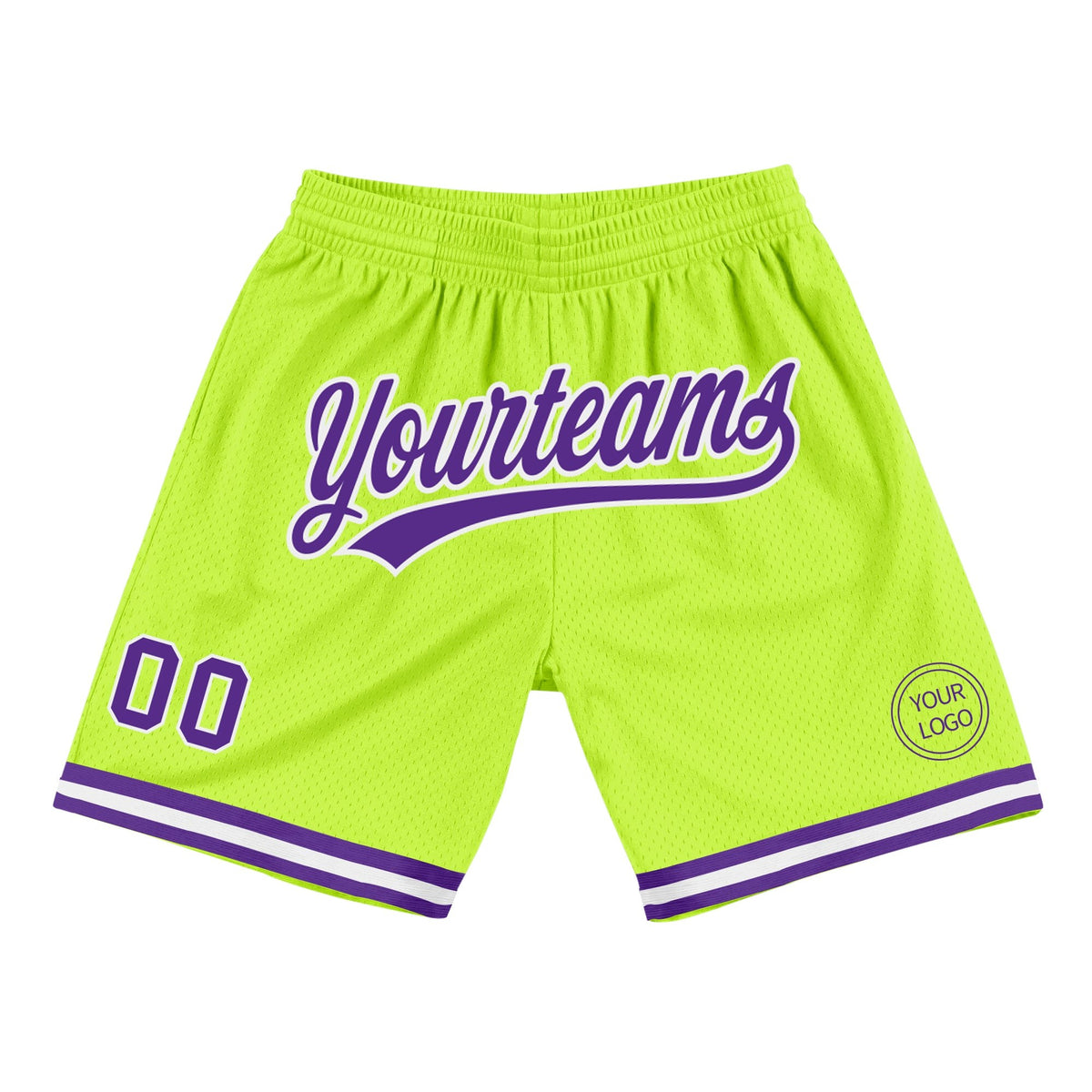 Custom Neon Green Purple-White Authentic Throwback Basketball Shorts photo 1