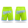 Custom Neon Green Light Blue-White Authentic Throwback Basketball Shorts