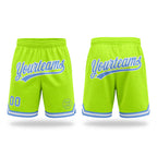 Custom Neon Green Light Blue-White Authentic Throwback Basketball Shorts