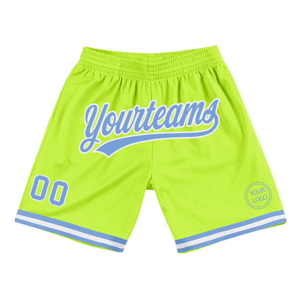 Custom Neon Green Light Blue-White Authentic Throwback Basketball Shorts photo 1