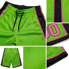 Custom Neon Green Pink-Black Authentic Basketball Shorts detail