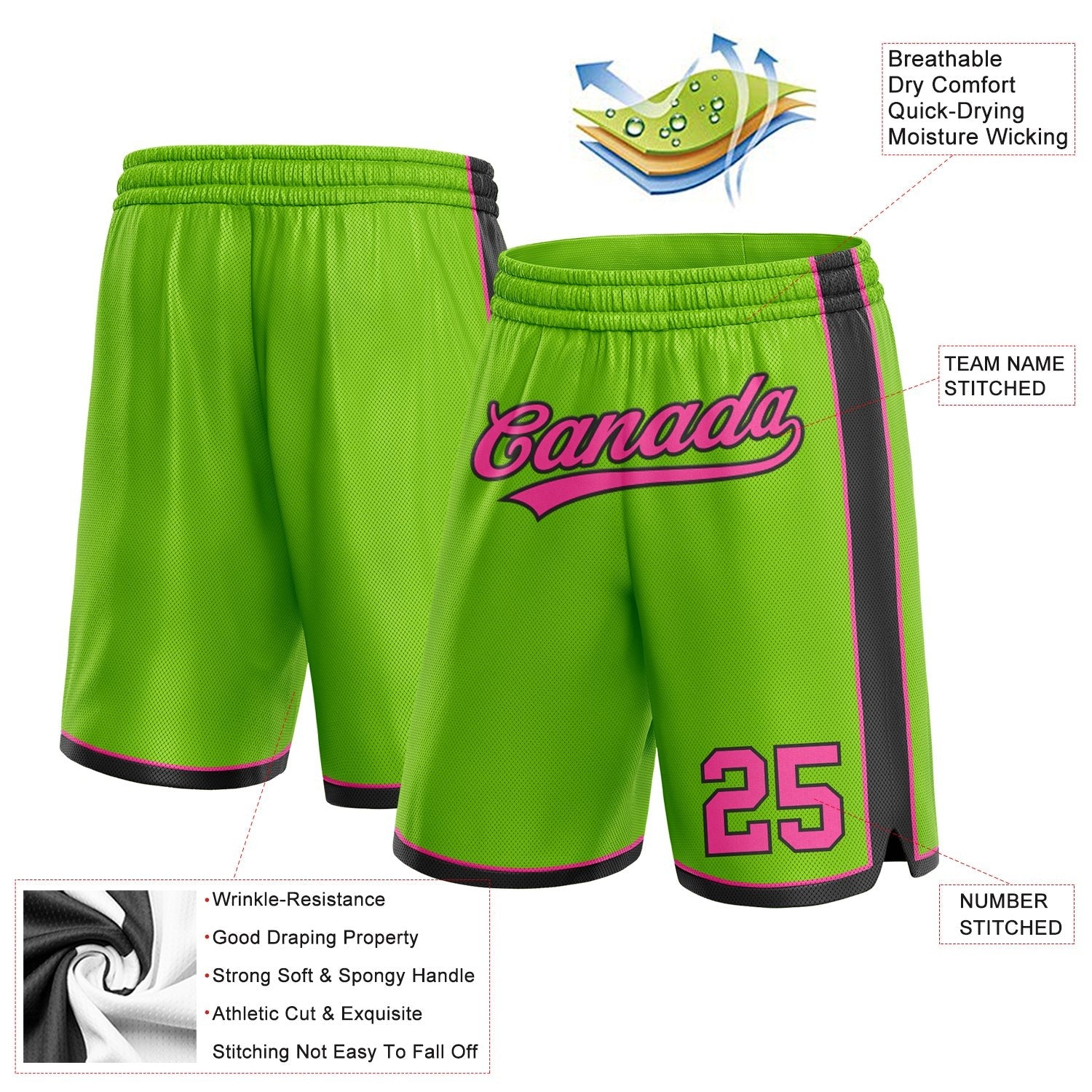 Custom Neon Green Pink-Black Authentic Basketball Shorts photo 2