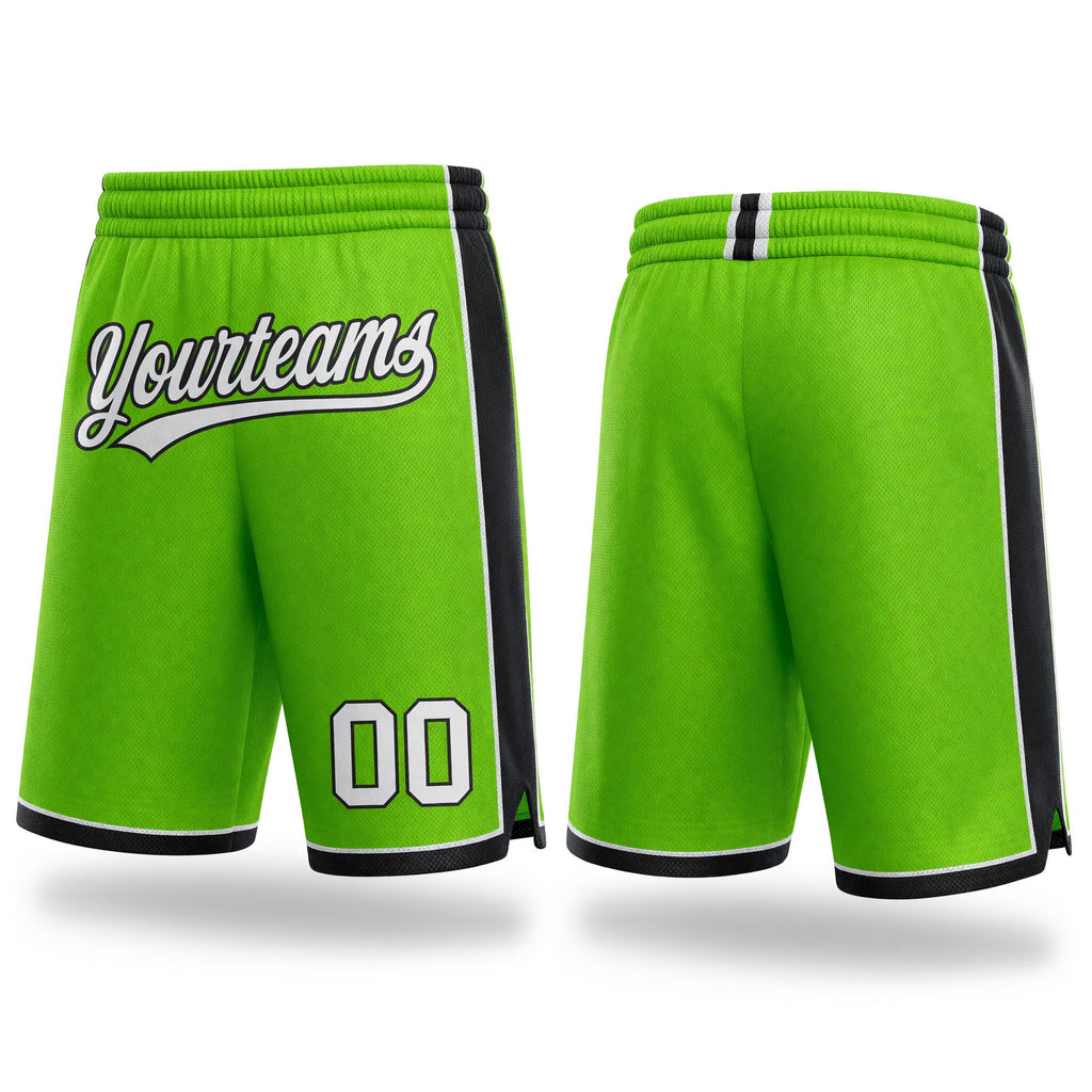 Custom Neon Green White-Black Authentic Basketball Shorts