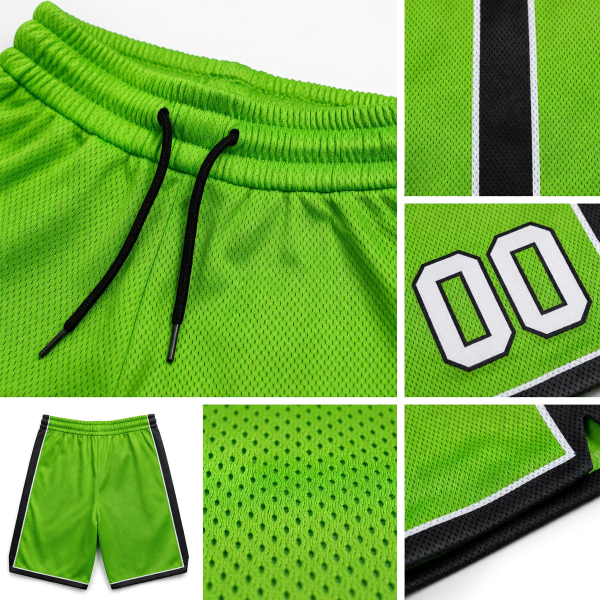 Custom Neon Green White-Black Authentic Basketball Shorts detail