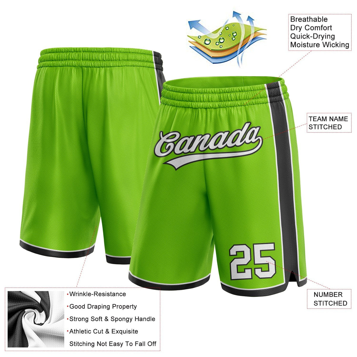 Custom Neon Green White-Black Authentic Basketball Shorts photo 2