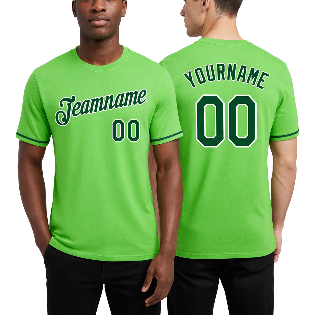 Custom Neon Green Green-White Performance T-Shirt worn front and back
