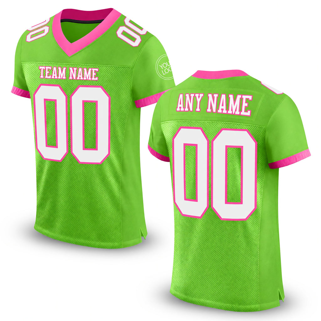 Custom Neon Green White-Pink Mesh Authentic Football Jersey