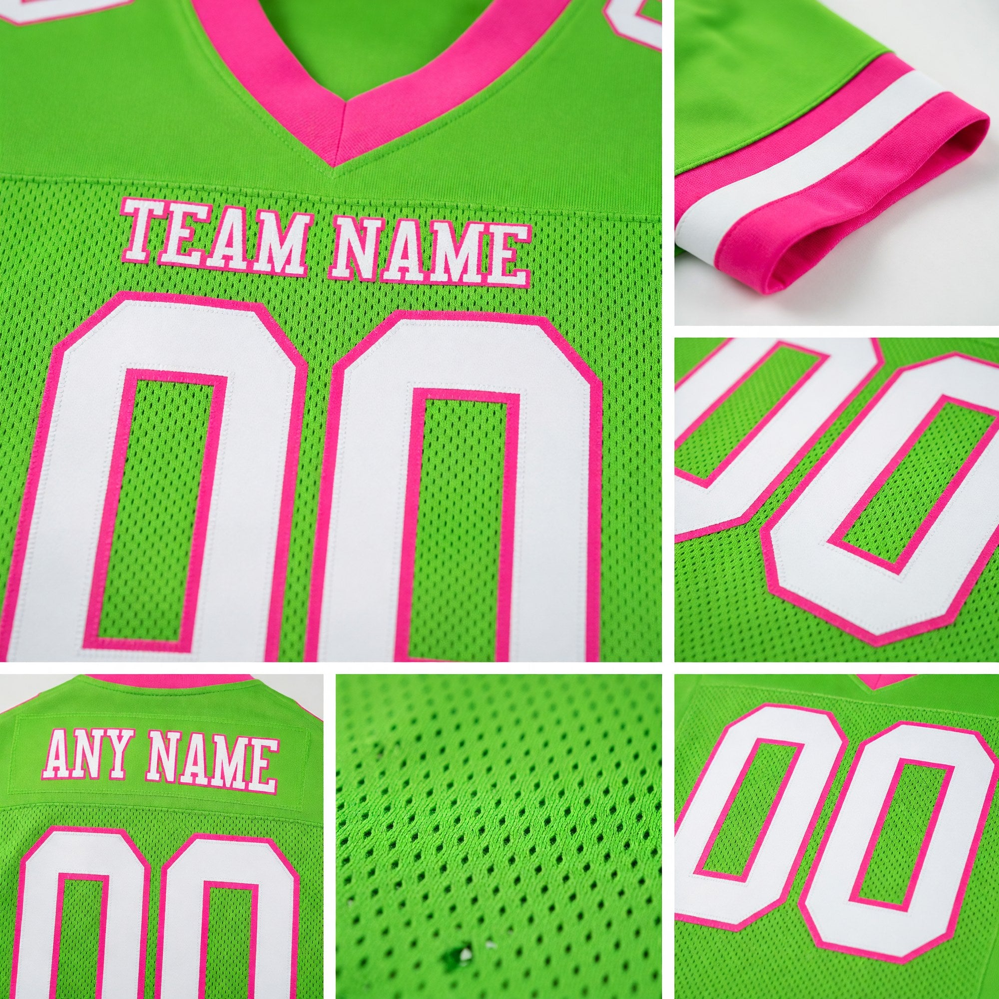 Custom Neon Green White-Pink Mesh Authentic Football Jersey detail