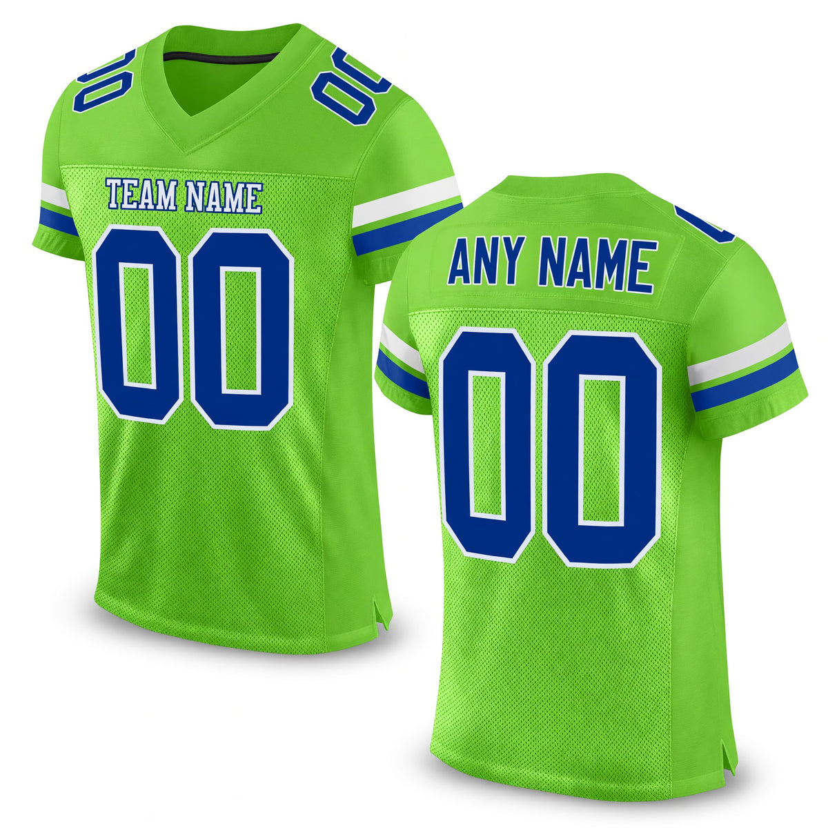Custom Neon Green Royal-White Mesh Authentic Football Jersey