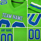 Custom Neon Green Royal-White Mesh Authentic Football Jersey detail