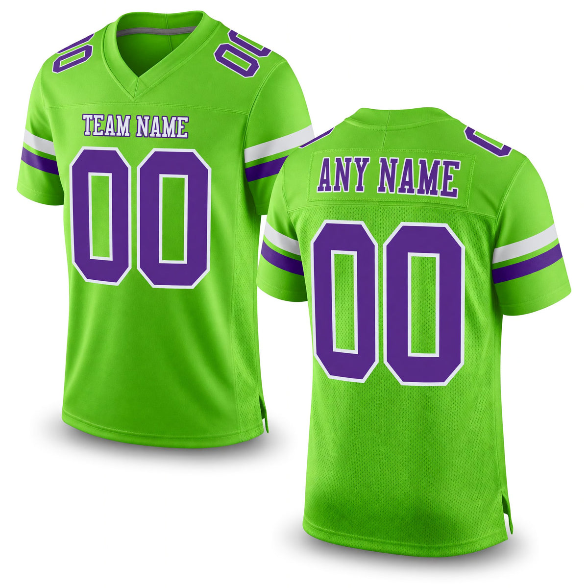 Custom Neon Green Purple-White Mesh Authentic Football Jersey