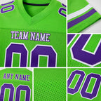 Custom Neon Green Purple-White Mesh Authentic Football Jersey detail