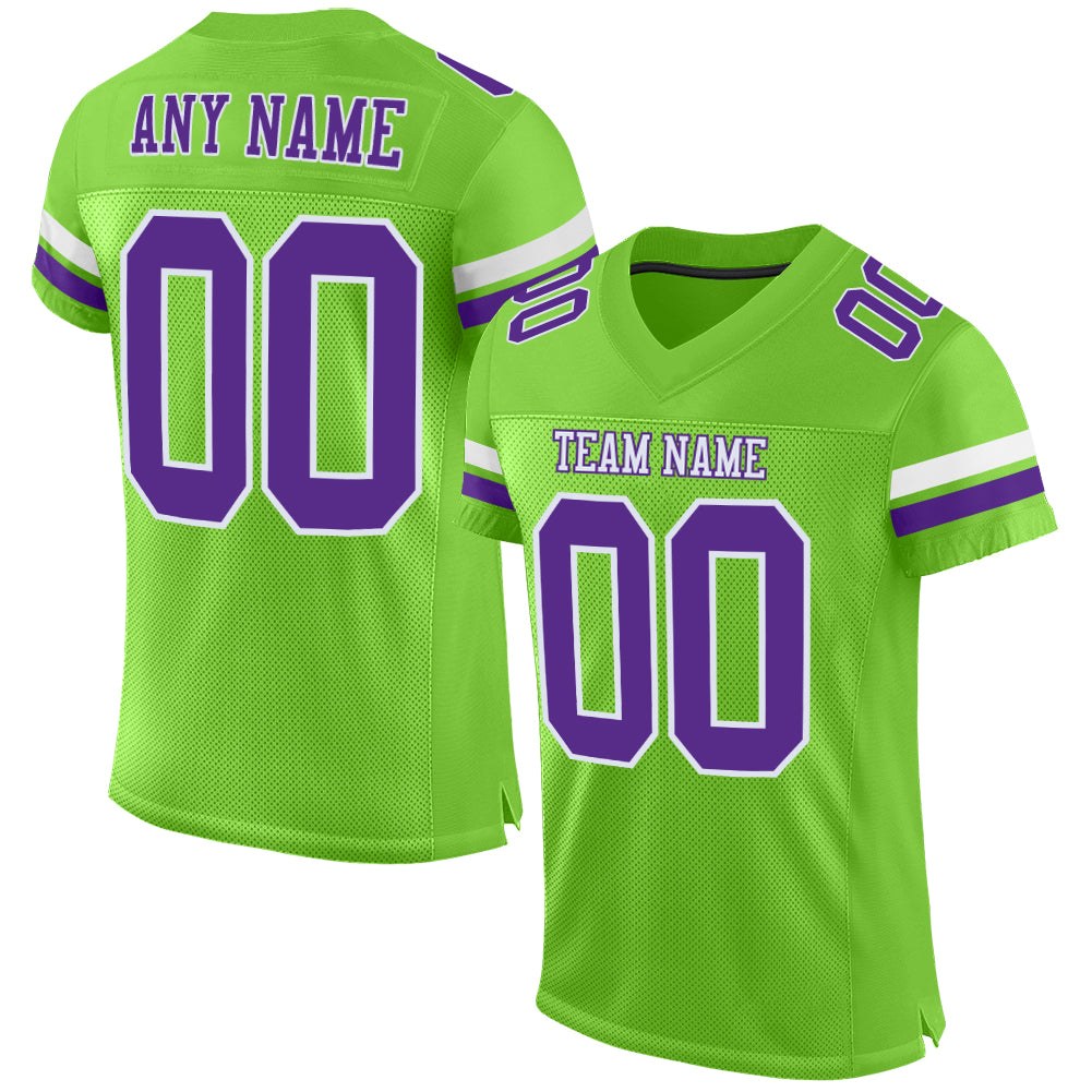 Custom Neon Green Purple-White Mesh Authentic Football Jersey photo 1