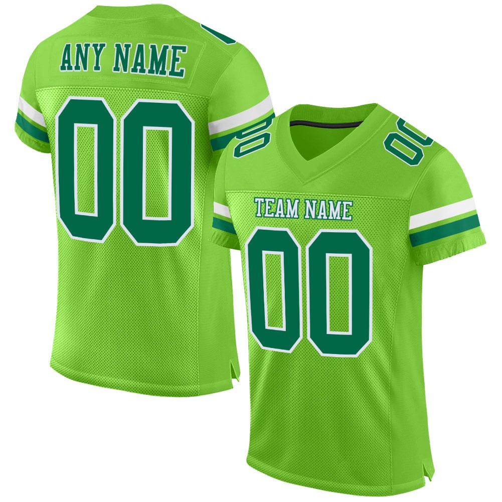 Custom Neon Green Kelly Green-White Mesh Authentic Football Jersey photo 1