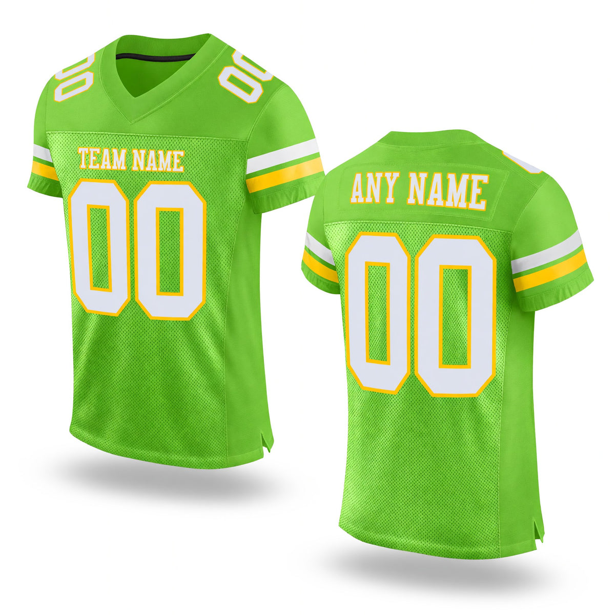 Custom Neon Green White-Yellow Mesh Authentic Football Jersey