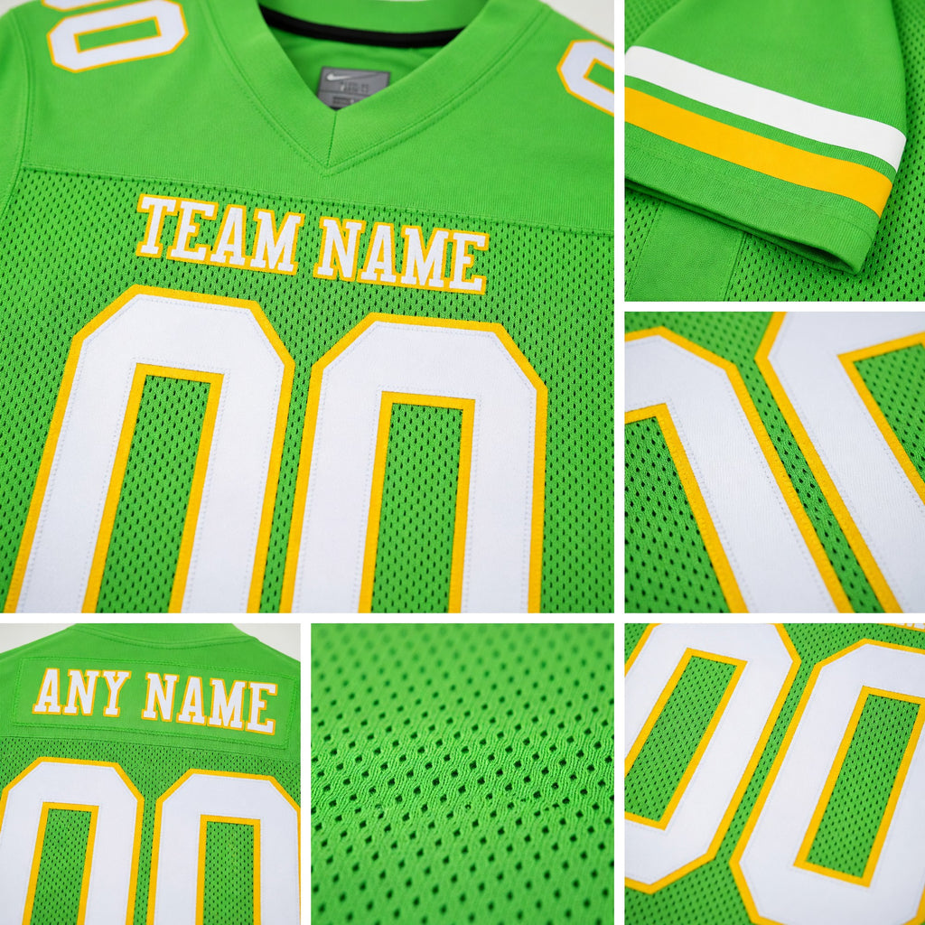 Custom Neon Green White-Yellow Mesh Authentic Football Jersey detail