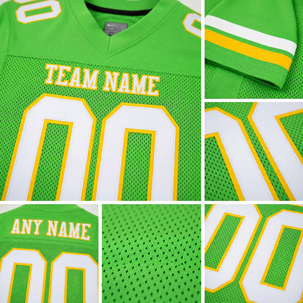 Custom Neon Green White-Yellow Mesh Authentic Football Jersey detail