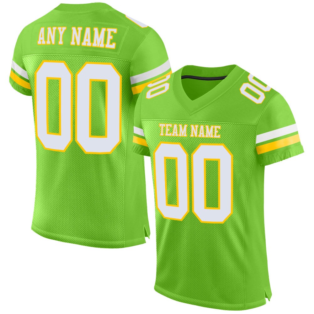Custom Neon Green White-Yellow Mesh Authentic Football Jersey photo 1