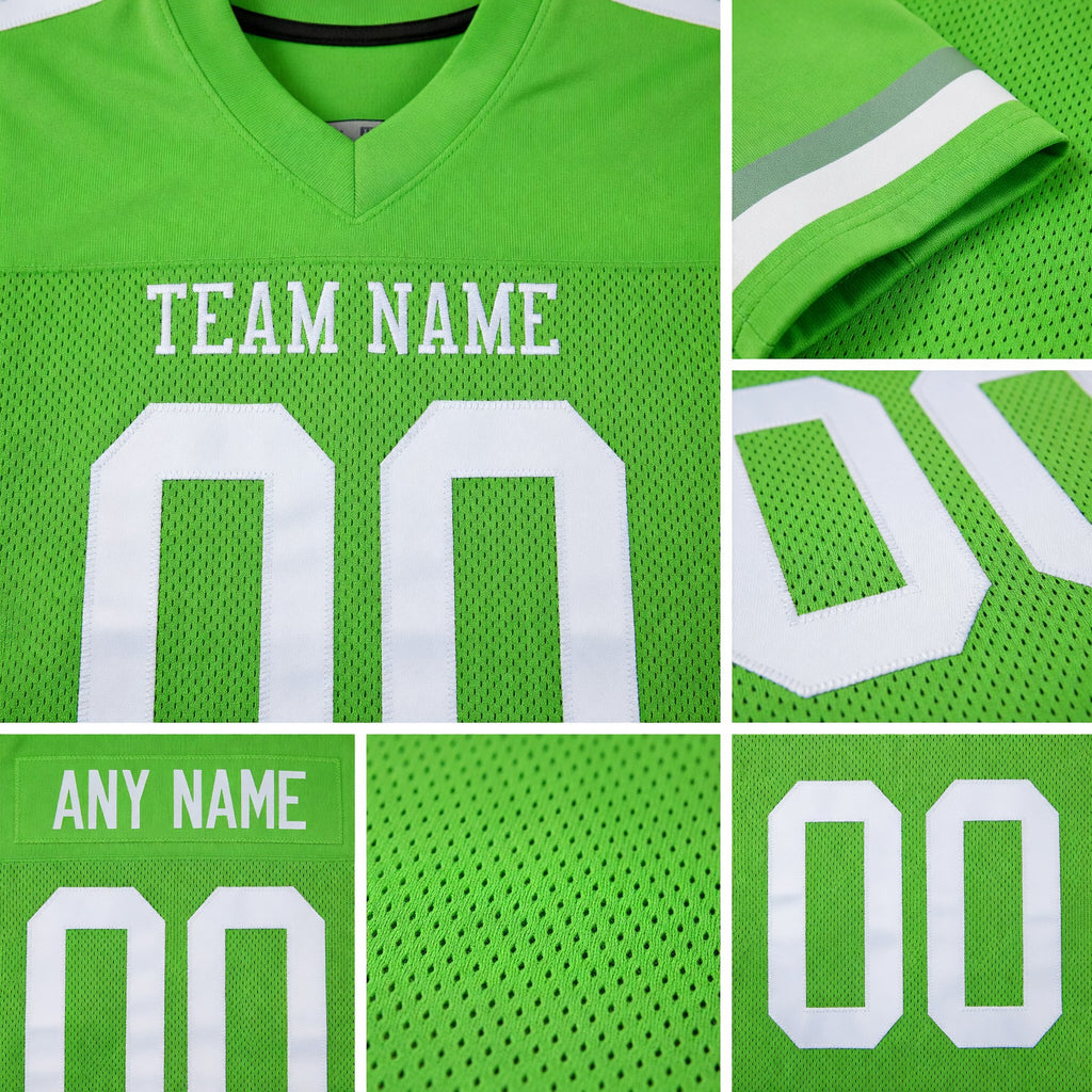 Custom Neon Green White Mesh Authentic Football Jersey detail