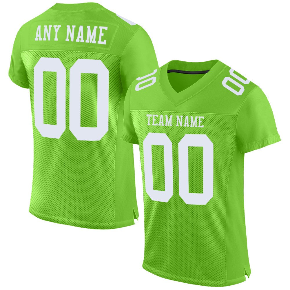 Custom Neon Green White Mesh Authentic Football Jersey photo 1