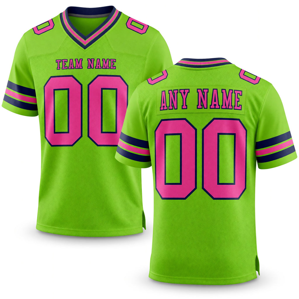 Custom Neon Green Pink-Navy Authentic Football Jersey