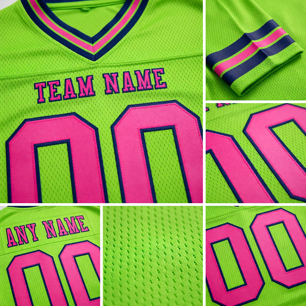 Custom Neon Green Pink-Navy Authentic Football Jersey detail