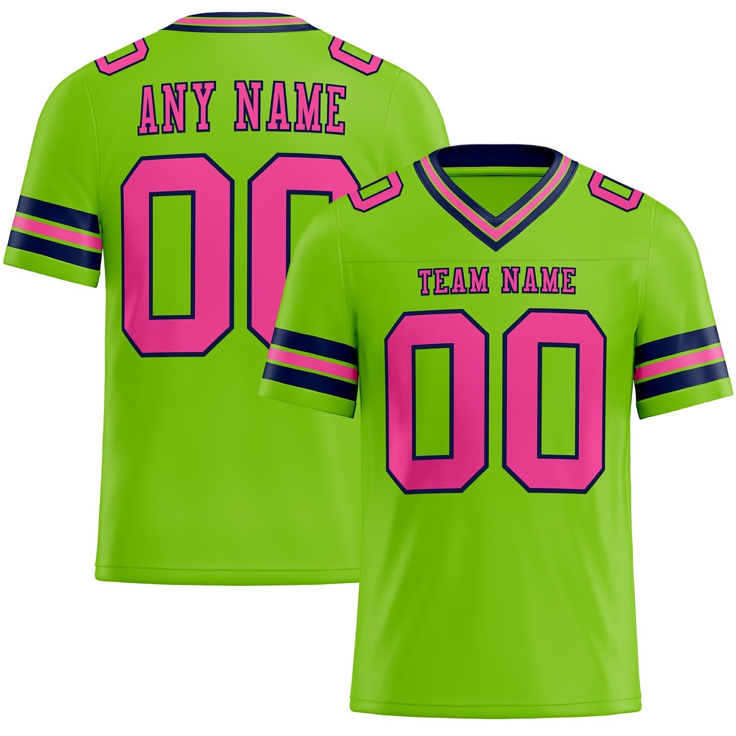 Custom Neon Green Pink-Navy Authentic Football Jersey photo 1