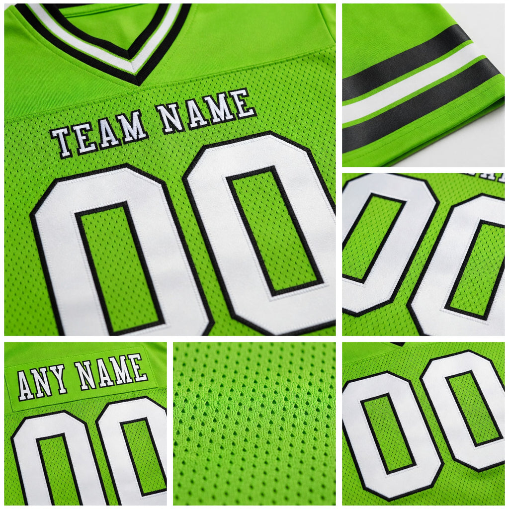 Custom Neon Green White-Black Authentic Football Jersey detail