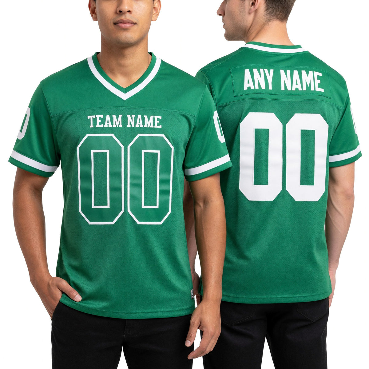 Custom Neon Green White Mesh Authentic Throwback Football Jersey worn front and back