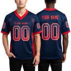 Custom Navy Scarlet-Gray Drift Fashion Football Jersey worn front and back