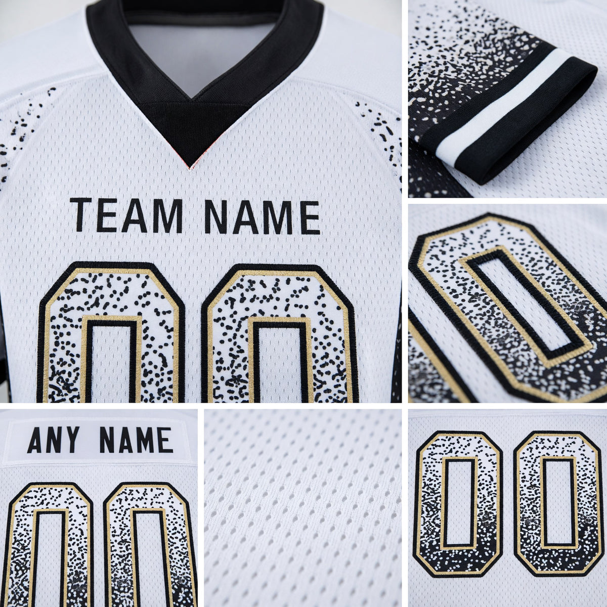Custom White Black-Vegas Gold Drift Fashion Football Jersey detail