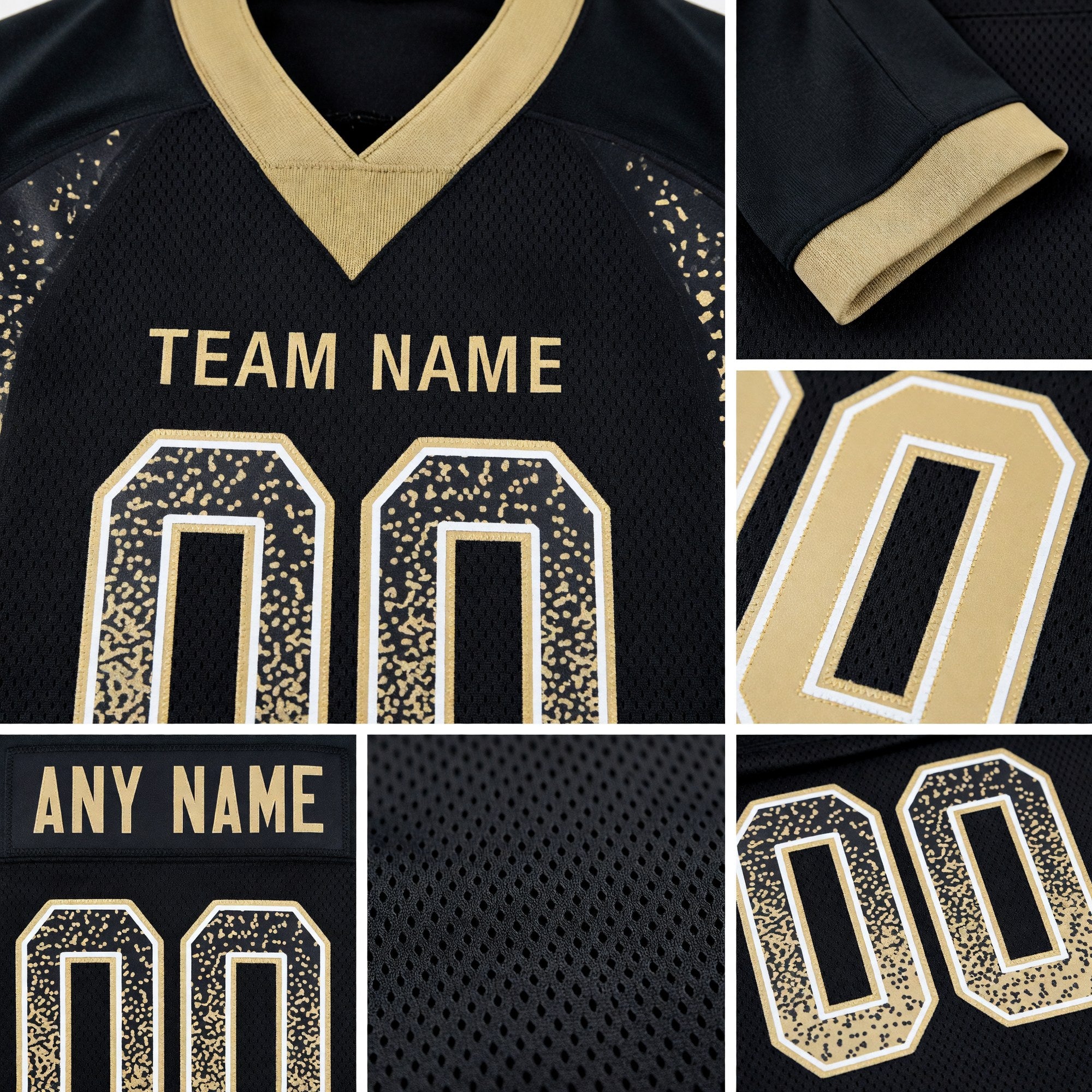 Custom Black Vegas Gold-White Drift Fashion Football Jersey detail