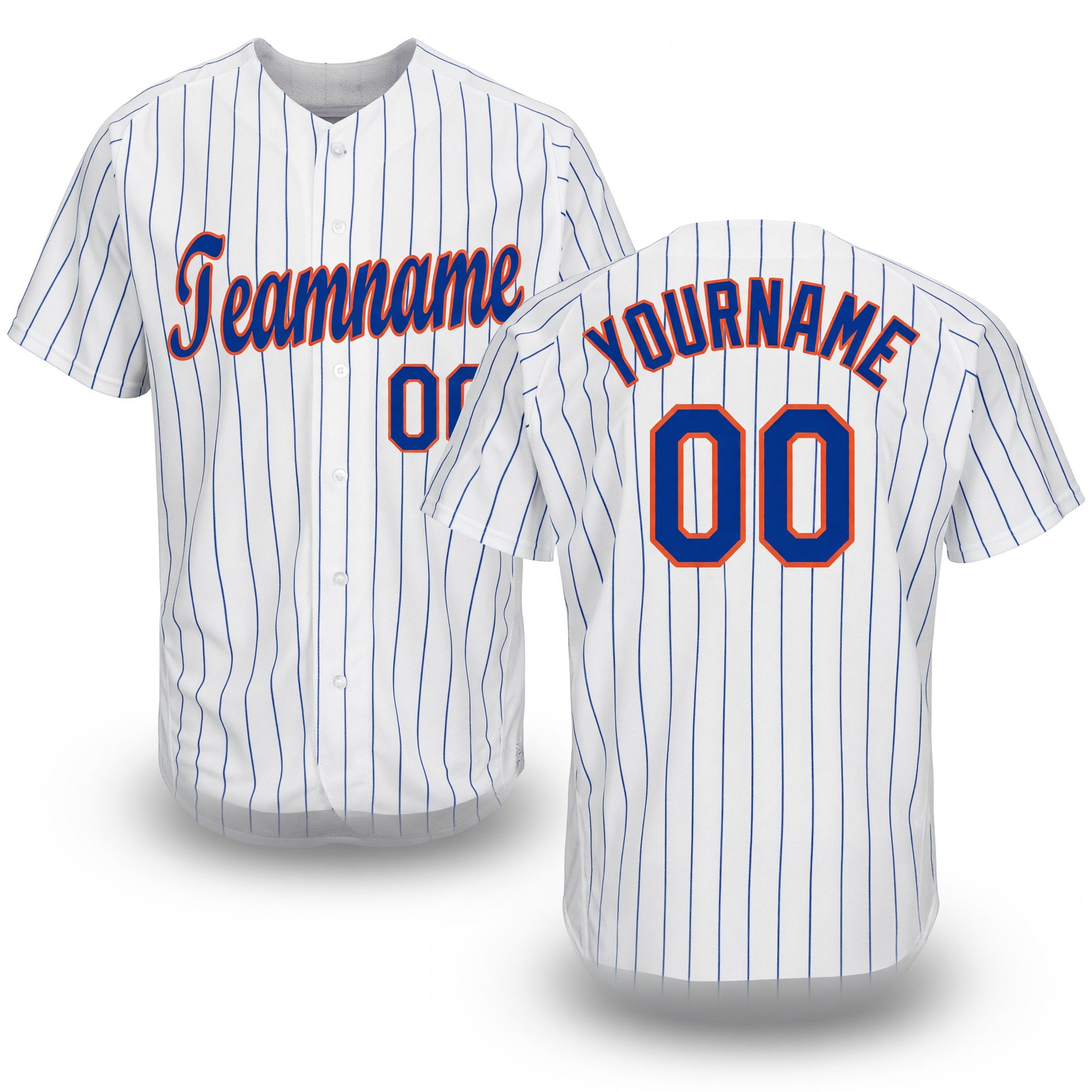 Custom White Royal Pinstripe Royal-Orange Baseball Jersey