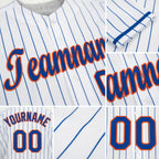 Custom White Royal Pinstripe Royal-Orange Baseball Jersey detail