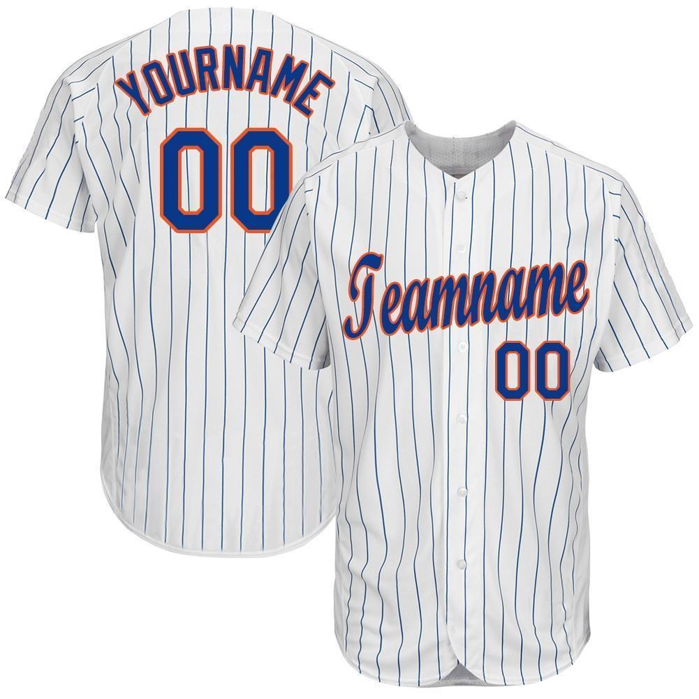 Custom White Royal Pinstripe Royal-Orange Baseball Jersey photo 1