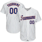 Custom White Royal Pinstripe Royal-Orange Baseball Jersey photo 1