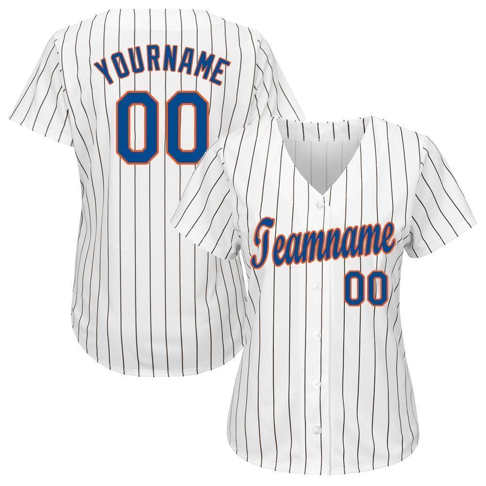 Custom White Royal Pinstripe Royal-Orange Baseball Jersey photo 2