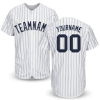 Custom White Navy Pinstripe Navy Baseball Jersey
