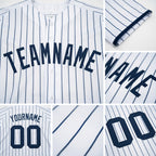 Custom White Navy Pinstripe Navy Baseball Jersey detail