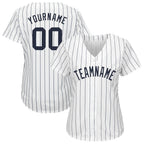 Custom White Navy Pinstripe Navy Baseball Jersey photo 2