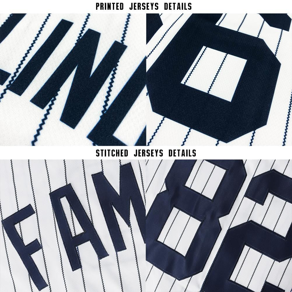 Custom White Navy Pinstripe Navy Baseball Jersey photo 6
