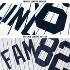 Custom White Navy Pinstripe Navy Baseball Jersey photo 6